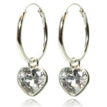 Brinco Argola 15 Mm Coração Zirconia Prata 925 Brinco Argola 15 Mm Coração Zirconia Prata 925