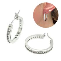 Brinco Argola 22mm Com Zircônias Prata 925 Ródio - 11365 Brinco Argola 22mm Com Zircônias Prata 925 Ródio - 11365