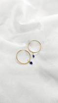 Brinco Argola 2cm e Par Pingente Zircônia Azul Ouro 18k.