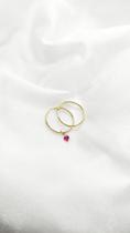 Brinco Argola 2cm e Pingente Zircônia Pink Ouro 18k.