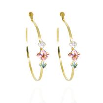 Brinco argola 3 pedras coloridas