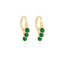 Brinco Argola 3 Pontos de Luz Zircônia Esmeralda Banhado a Ouro