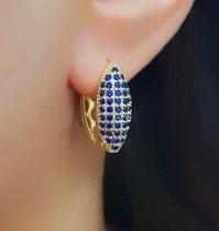 Brinco Argola 5 Fileiras Micro Zircônia Azul Banhado a Ouro Brinco Argola 5 Fileiras Micro Zircônia Azul Banhado a Ouro