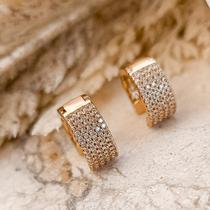 Brinco Argola 5 linhas Microcravejada Banhado Ouro