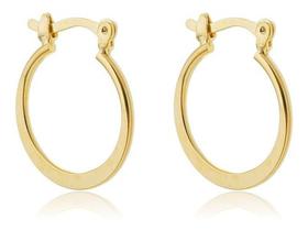 Brinco Argola Achatada Fina Média Michelle Fecho Italiano banhado em ouro 18k