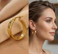 Brinco Argola Aço Inoxidável Minimalista Redonda Banhada Ouro Brinco Argola Aço Inoxidável Minimalista Redonda Banhada Ouro