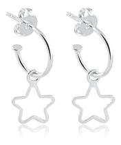 Brinco Argola Argolinha Prata 925 Com Pingente De Estrela Vazado Brinco Argola Argolinha Prata 925 Com Pingente De Estrela Vazado
