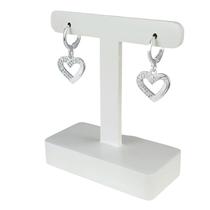 Brinco Argola Banhado a Prata Com Coração Pendurado Com Pedras Bijou Art