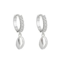 Brinco argola buzios de prata 925 cravejada de zirconia