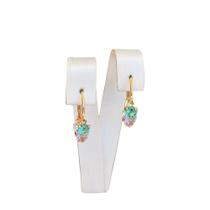 Brinco argola c/5 pedras corações coloridas 08.4788 Banhada a ouro