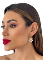 Brinco Argola C Coração Cravejado Semijoia Folheado Ouro 18k Brinco Argola C Coração Cravejado Semijoia Folheado Ouro 18k