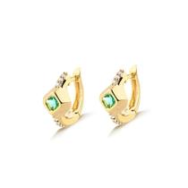 Brinco Argola Click Cristal Esmeralda Folheado Ouro Zircônia