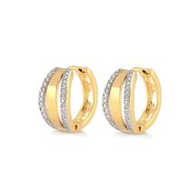 Brinco Argola Click Filete Liso Zirconias Folheado Ouro