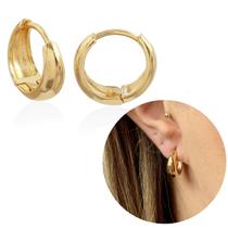 Brinco Argola click gota abaloada lisa banhada a ouro 18k G Brinco Argola click gota abaloada lisa banhada a ouro 18k G