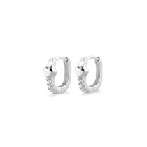Brinco Argola Click Pequena Coração Zircônias Em Prata 925