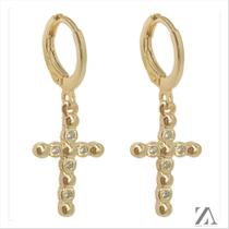 Brinco Argola Click Pingente Cruz com Micro Zircônia