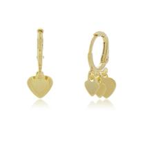 Brinco Argola Com 3 Corações Banhada A Ouro 18K Brinco Argola Com 3 Corações Banhada A Ouro 18K