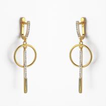 Brinco Argola com círculo e Palito cravejado Banhado a Ouro 18k Brinco Argola com círculo e Palito cravejado Banhado a Ouro 18k