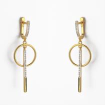 Brinco Argola com círculo e Palito cravejado Banhado a Ouro 18k