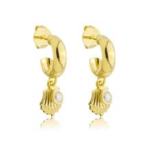 Brinco Argola com Concha de Perola Banhado a Ouro 18k