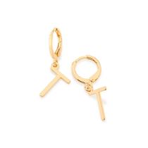 Brinco argola com letras banhado Letra t 526614 Rommanel Brinco argola com letras banhado Letra t 526614 Rommanel