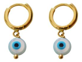 Brinco Argola Com Olho Grego Madreperola E Ouro 18k