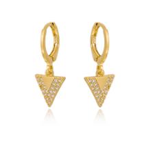 Brinco Argola com Pingente de Triângulo Cravejado de Semijóia