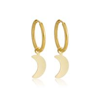 Brinco Argola Com Pingente Lua Prata Banhado A Ouro 18k Brinco Argola Com Pingente Lua Prata Banhado A Ouro 18k