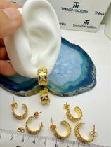 Brinco Argola com Zircônia - Par - Banho de Ouro 18K com 02 Milésimos
