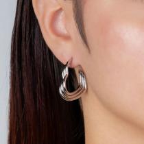 Brinco Argola Coração 3 Fios Aço Inox