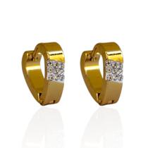 Brinco Argola Coração Com Zircônia Aço Inoxidável Dourado Brinco Argola Coração Com Zircônia Aço Inoxidável Dourado
