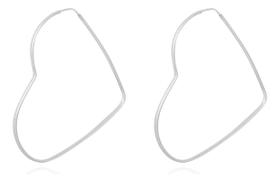 Brinco Argola Coração Prata 925 Legítima 5cm