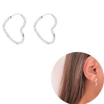 Brinco Argola coraçao torcida prata legítima 925 1,5cm