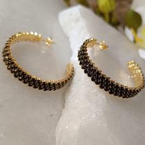 Brinco Argola Cravejada G Preta Brinco Argola Cravejada G Preta