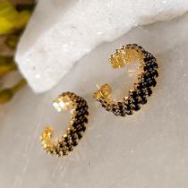 Brinco Argola Cravejada M Colors Preto