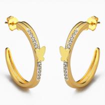 Brinco Argola Cravejada Zircônias Borboleta Banhada A Ouro 18k
