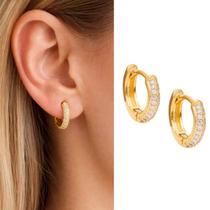 Brinco Argola Cravejado banhado a ouro 18k clicker 2 fileiras com mini zircônias