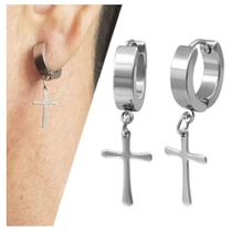 Brinco Argola Cruz C/furo Masculino Aço Inox Cirúrgico O Par