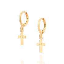 Brinco argola cruz folheado a ouro 527044 Rommanel