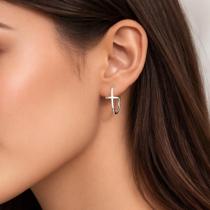 Brinco Argola Cruz Semijoia Banhada a Ródio Prateado Moderno Soul Joias