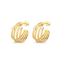 Brinco Argola De Fios Com Gotas Cristal Folheado A Ouro
