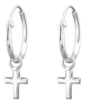 Brinco Argola De Prata 925 Com Cruz Adulto 11 Mm Mas83