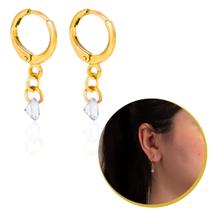 Brinco Argola Dourada Com Ponto de Luz Zircônia Feminino Pequeno