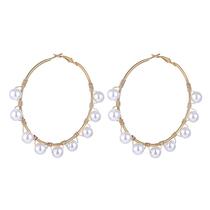 Brinco Argola Dourada Grande Feminino Pérolas Minimalista