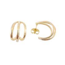 Brinco Argola Dourado Banho Ouro 18k Estilo Meia Argola Tripla