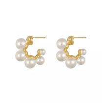 Brinco Argola Dourado Bolinha Pérola