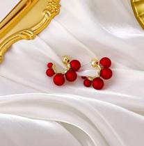 Brinco Argola Dourado Bolinha Pérola Vermelha