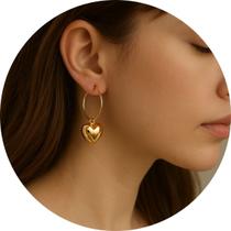 Brinco Argola Dourado com Pingente Coração Luxo Brinco Argola Dourado com Pingente Coração Luxo