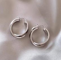 Brinco Argola Dupla Luxo Entrelaçada Banhada Prata 925 Tendência