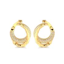 Brinco Argola Dupla Trabalhada E Cravejada Folheado A Ouro